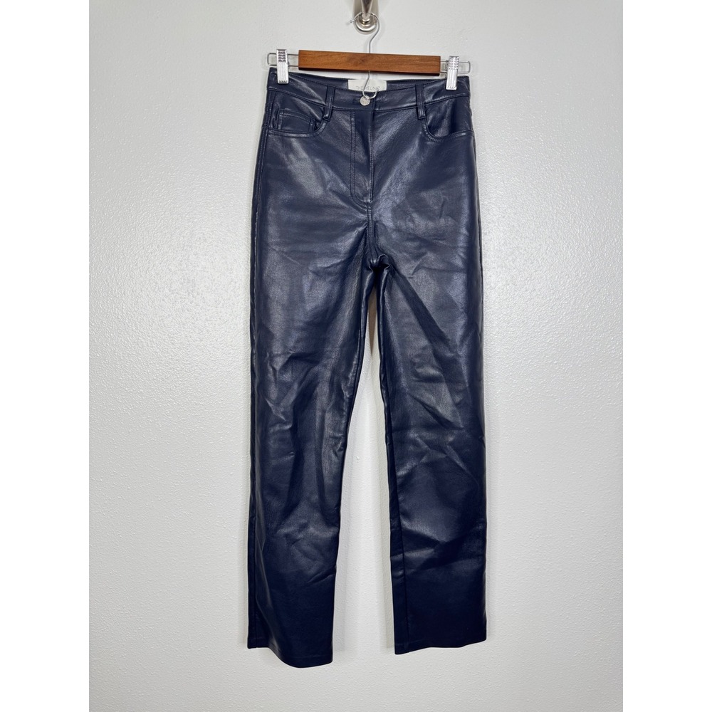 Aritzia Wilfred The Melina Pant Navy Blue Vegan Faux‎ Leather Straight Leg 0